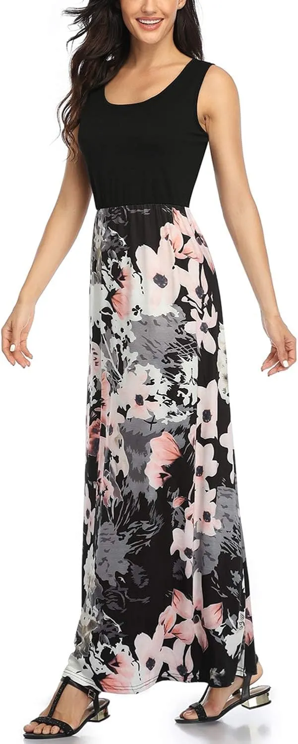 Mommy Jennie Women's Summer Dresses Loose Floral Print Sleeveless Maxi Dress