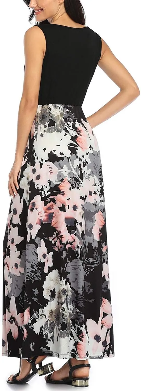 Mommy Jennie Women's Summer Dresses Loose Floral Print Sleeveless Maxi Dress