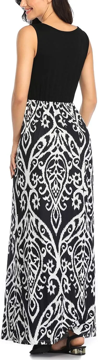 Mommy Jennie Women's Summer Dresses Loose Floral Print Sleeveless Maxi Dress