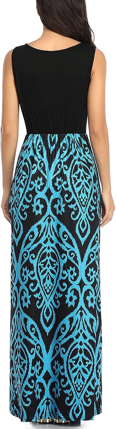 Mommy Jennie Women's Summer Dresses Loose Floral Print Sleeveless Maxi Dress