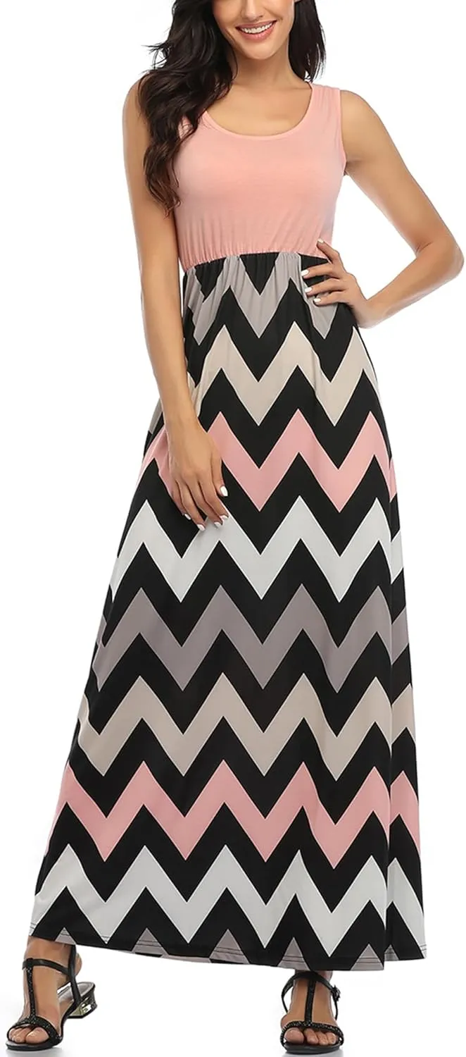 Mommy Jennie Women's Summer Dresses Loose Floral Print Sleeveless Maxi Dress
