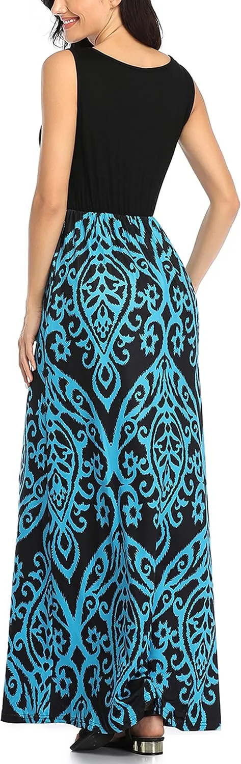 Mommy Jennie Women's Summer Dresses Loose Floral Print Sleeveless Maxi Dress