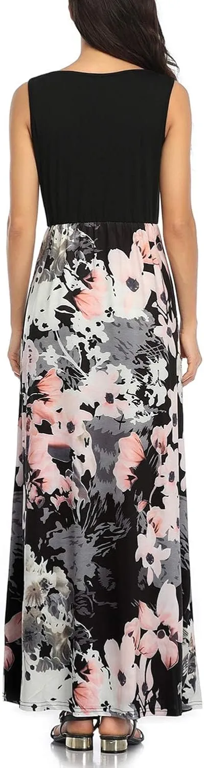 Mommy Jennie Women's Summer Dresses Loose Floral Print Sleeveless Maxi Dress