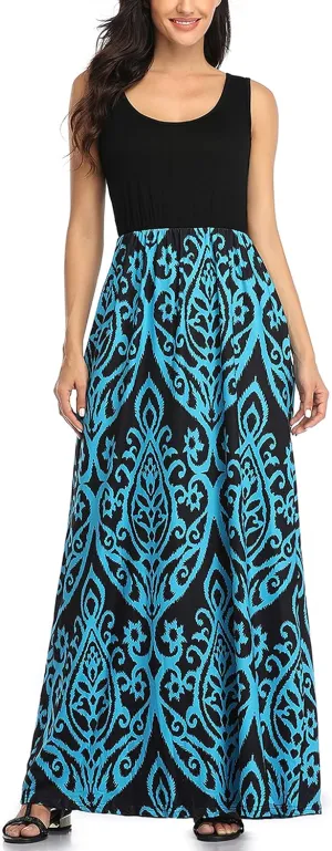 Mommy Jennie Women's Summer Dresses Loose Floral Print Sleeveless Maxi Dress