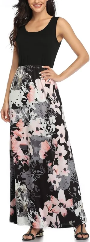 Mommy Jennie Women's Summer Dresses Loose Floral Print Sleeveless Maxi Dress