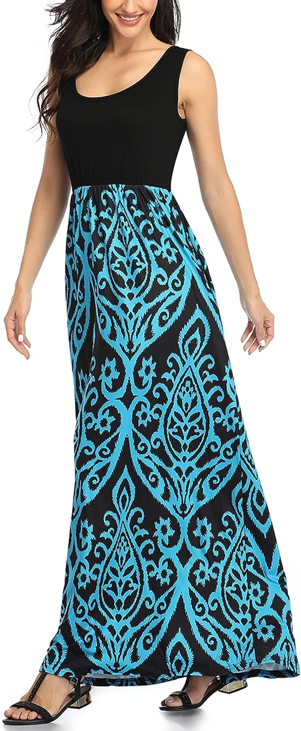 Mommy Jennie Women's Summer Dresses Loose Floral Print Sleeveless Maxi Dress