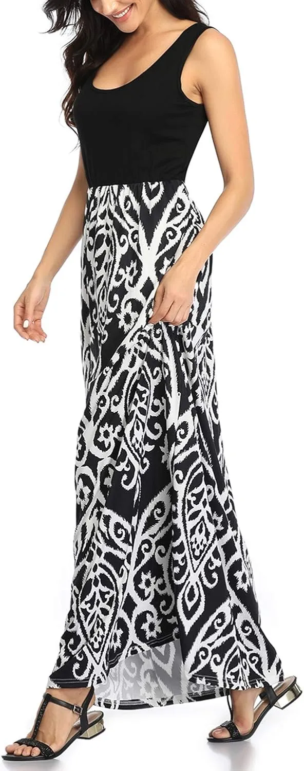 Mommy Jennie Women's Summer Dresses Loose Floral Print Sleeveless Maxi Dress