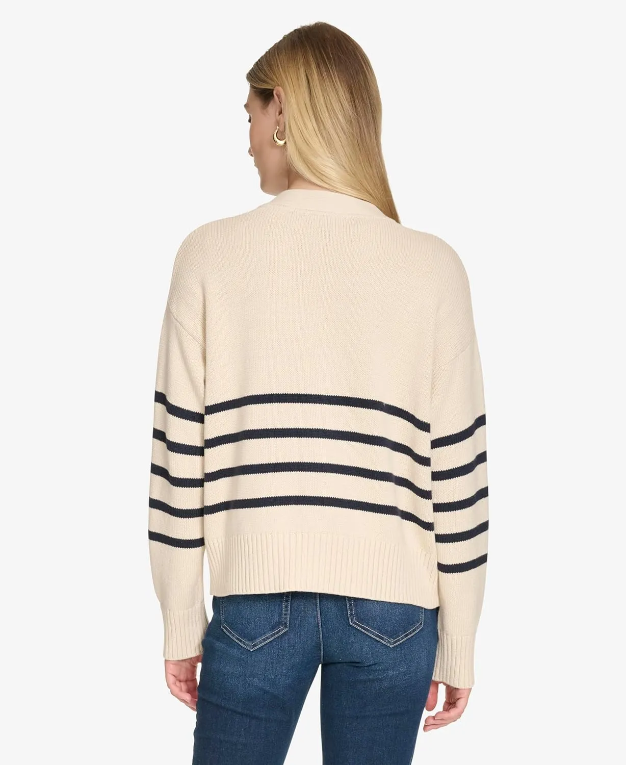 Nautica Women's Long Sleeve V-Neck Striped Cardigan