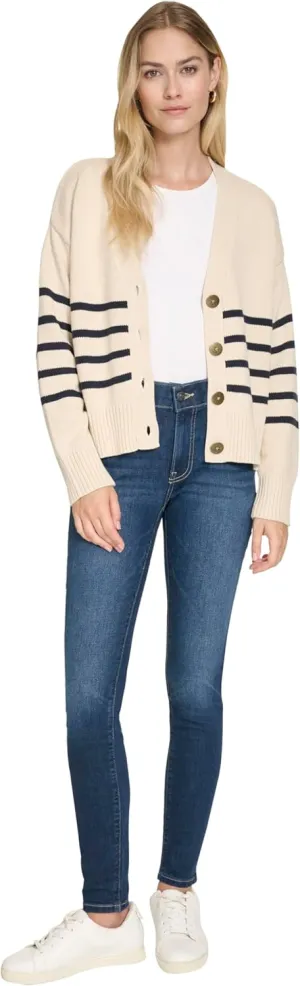 Nautica Women's Long Sleeve V-Neck Striped Cardigan