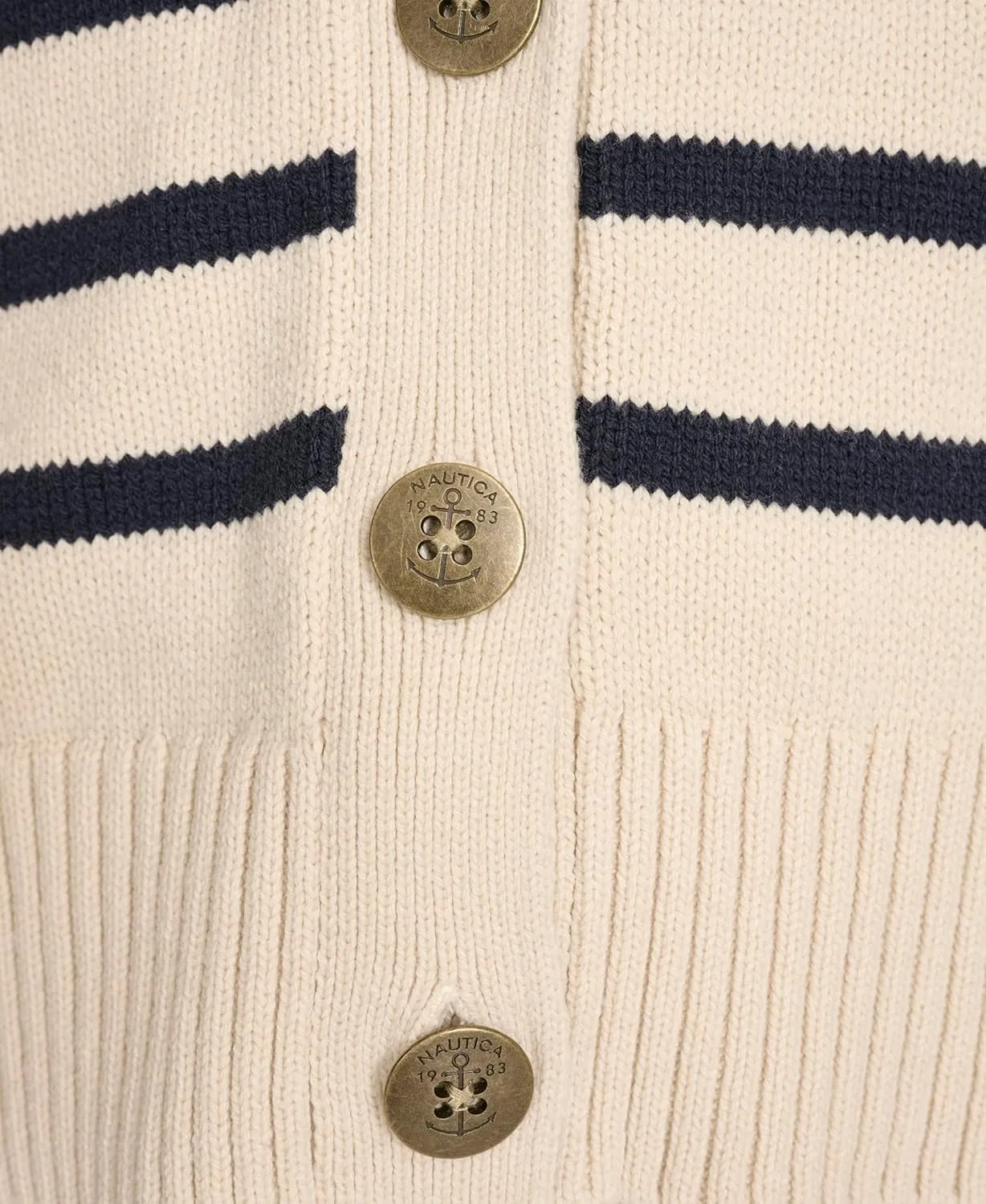 Nautica Women's Long Sleeve V-Neck Striped Cardigan