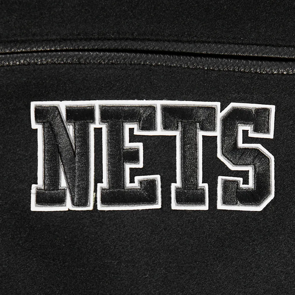 NBA BROOKLYN NETS TEAM PENNANTS MEN'S RIB WOOL VARSITY JACKET (BLACK/GRAY)