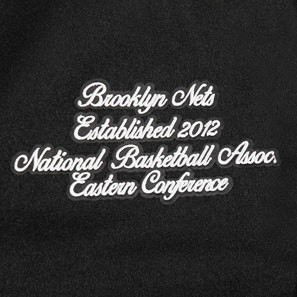 NBA BROOKLYN NETS TEAM PENNANTS MEN'S RIB WOOL VARSITY JACKET (BLACK/GRAY)