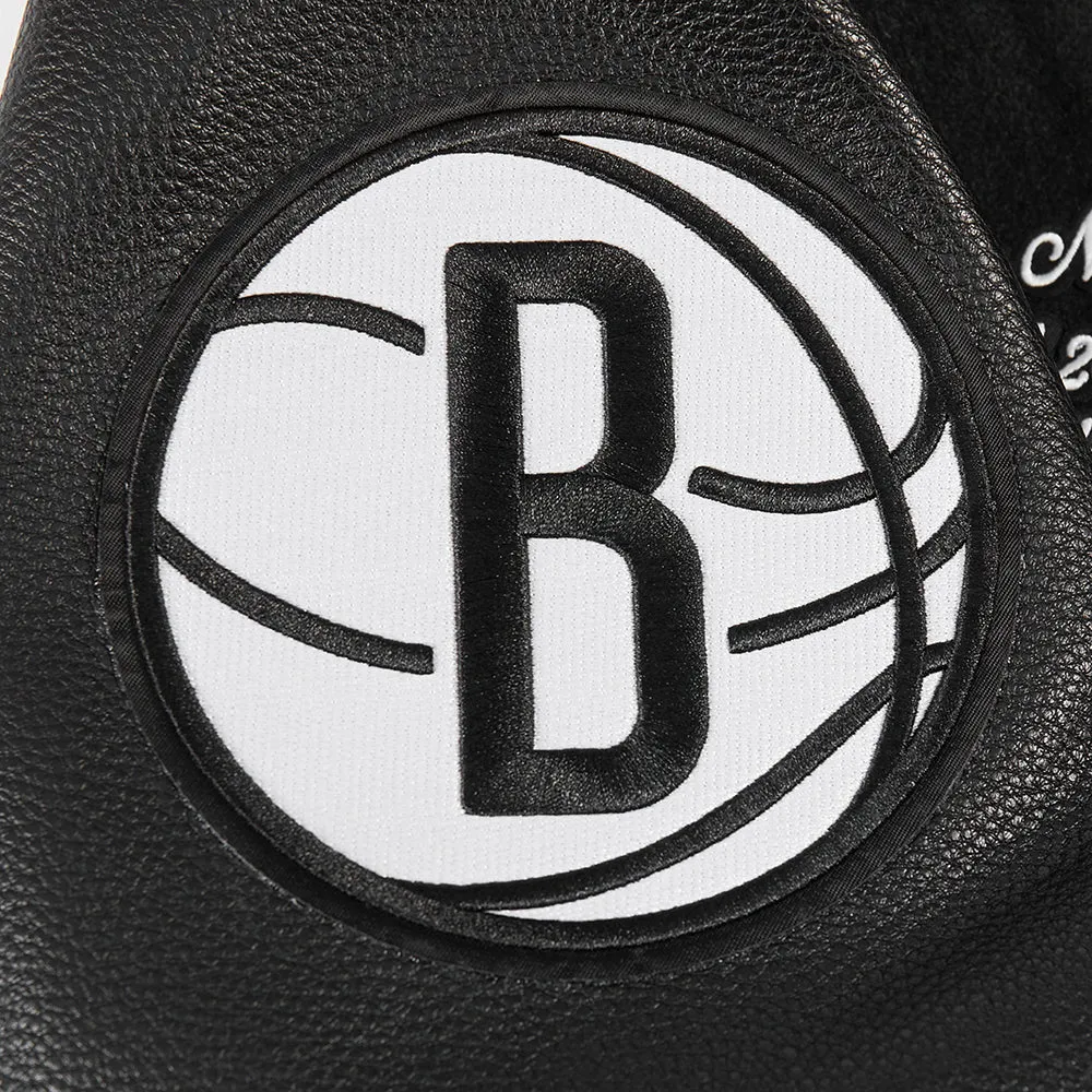 NBA BROOKLYN NETS TEAM PENNANTS MEN'S RIB WOOL VARSITY JACKET (BLACK/GRAY)