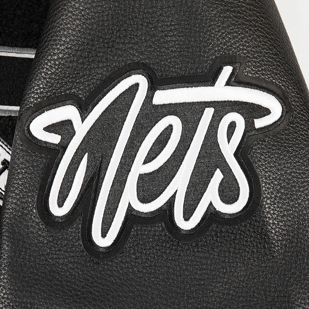 NBA BROOKLYN NETS TEAM PENNANTS MEN'S RIB WOOL VARSITY JACKET (BLACK/GRAY)