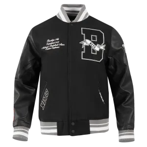 NBA BROOKLYN NETS TEAM PENNANTS MEN'S RIB WOOL VARSITY JACKET (BLACK/GRAY)