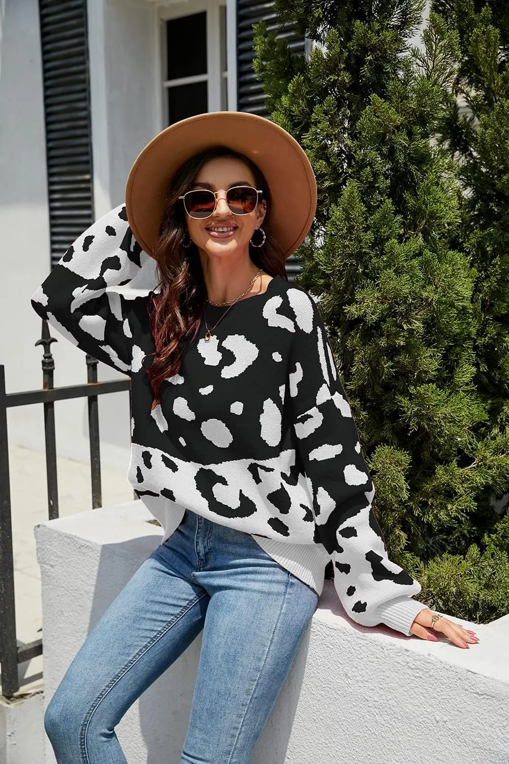 Necooer Womens Sweater Pullover Casual Long Sleeve Crewneck Color Block Pullover Knit Sweater for Women