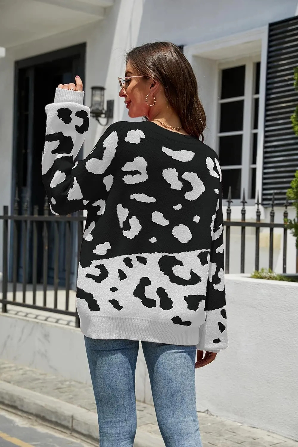 Necooer Womens Sweater Pullover Casual Long Sleeve Crewneck Color Block Pullover Knit Sweater for Women