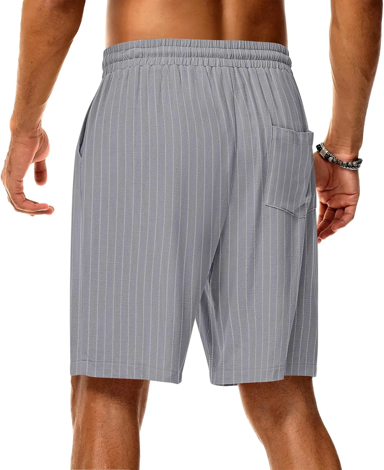 Neer 2 Pack Men's Linen Shorts, Casual Lightweight Drawstring Shorts 9 Inch Inseam Elastic Waist Short Pants with Pockets
