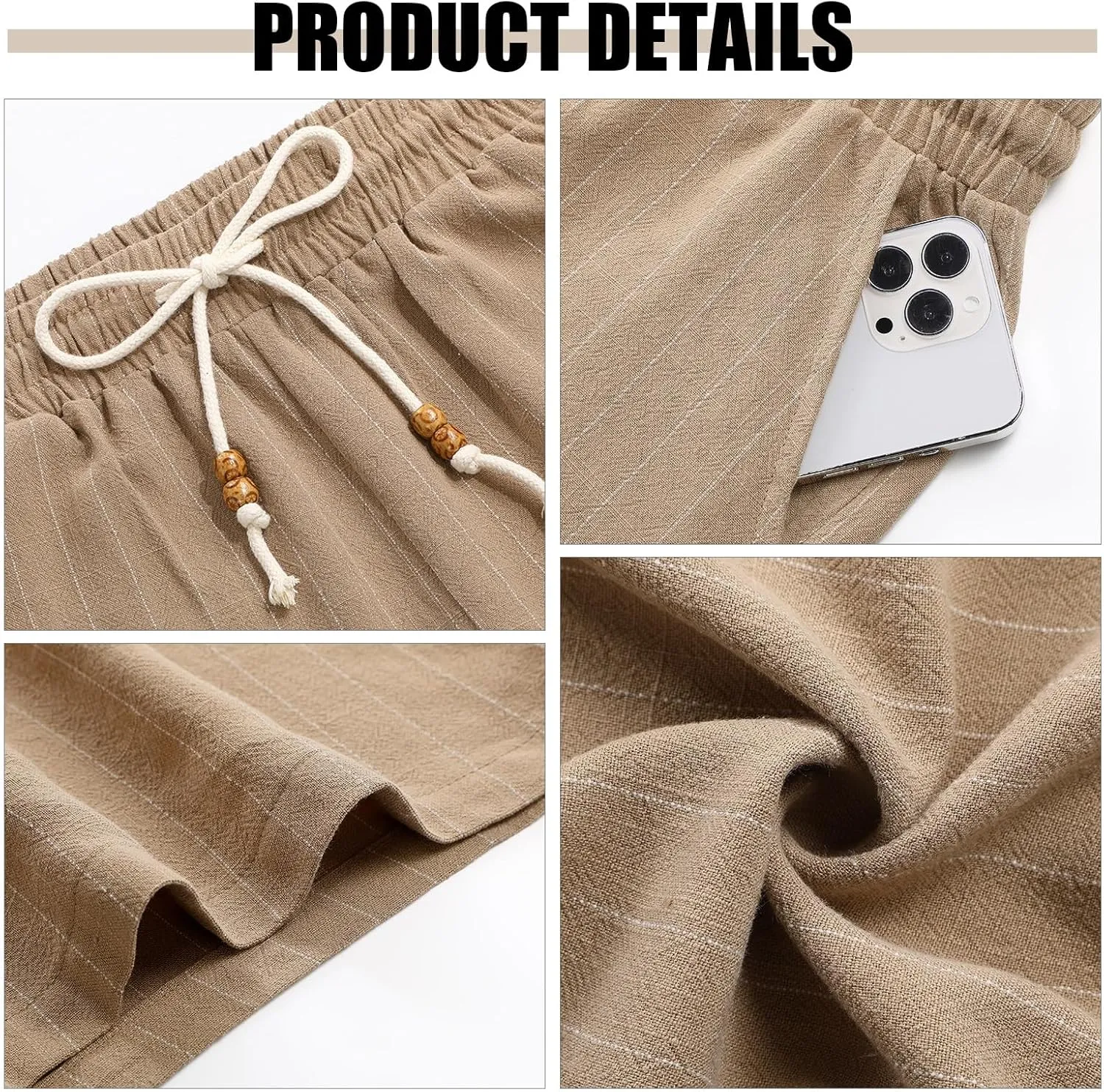 Neer 2 Pack Men's Linen Shorts, Casual Lightweight Drawstring Shorts 9 Inch Inseam Elastic Waist Short Pants with Pockets