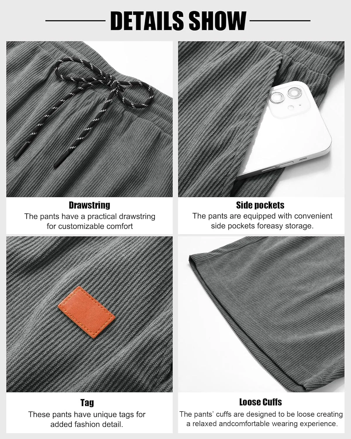 Neer 3 Pack Men's Corduroy Shorts, Casual Elastic Waist Drawstring Shorts Lightweight Summer Stretch Beach Short with Pockets