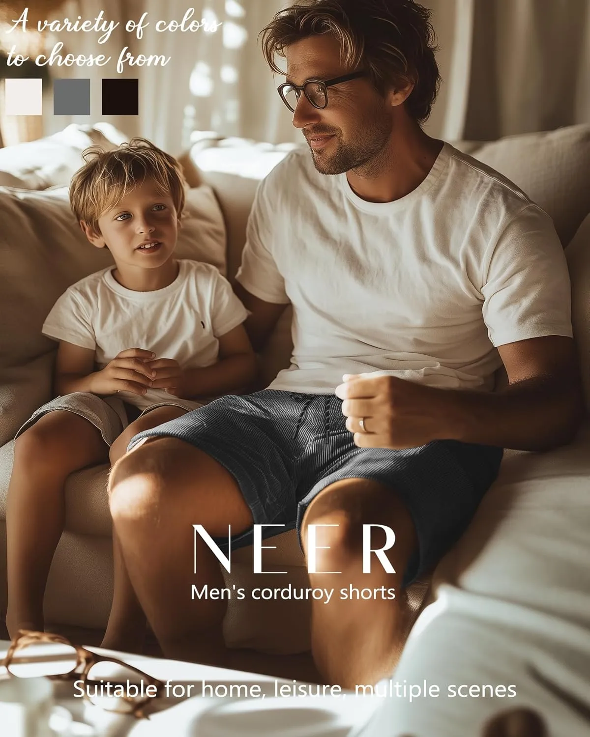 Neer 3 Pack Men's Corduroy Shorts, Casual Elastic Waist Drawstring Shorts Lightweight Summer Stretch Beach Short with Pockets
