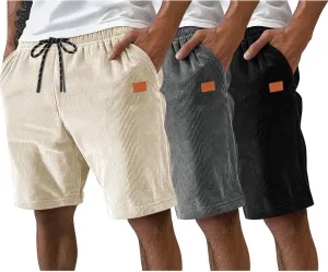 Neer 3 Pack Men's Corduroy Shorts, Casual Elastic Waist Drawstring Shorts Lightweight Summer Stretch Beach Short with Pockets