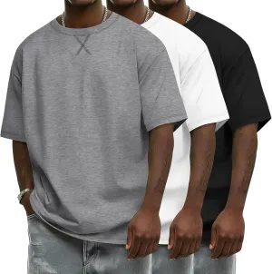 Neer 3 Pack Men's Oversized Cotton T Shirts Lightweight Crew Neck Tees Short Sleeve Loose Fit Tops Soft Casual Basic Blouse