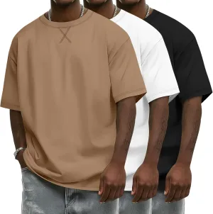 Neer 3 Pack Men's Oversized Cotton T Shirts Lightweight Crew Neck Tees Short Sleeve Loose Fit Tops Soft Casual Basic Blouse