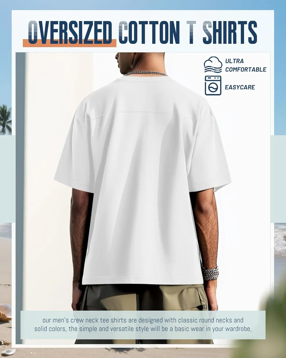 Neer 3 Pack Men's Oversized Cotton T Shirts Lightweight Crew Neck Tees Short Sleeve Loose Fit Tops Soft Casual Basic Blouse