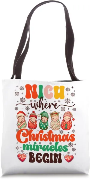 NICU where Christmas miracles begin, nurse doctor cna lpn Tote Bag
