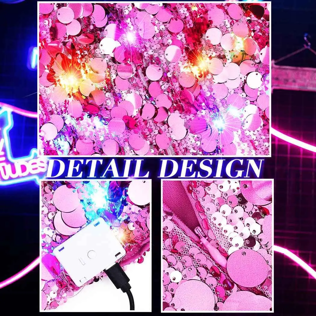 Nicute Light Up Sequins Shorts Glitter High Waisted Hot Pants Disco Rave Party Bottoms Shorts for Women