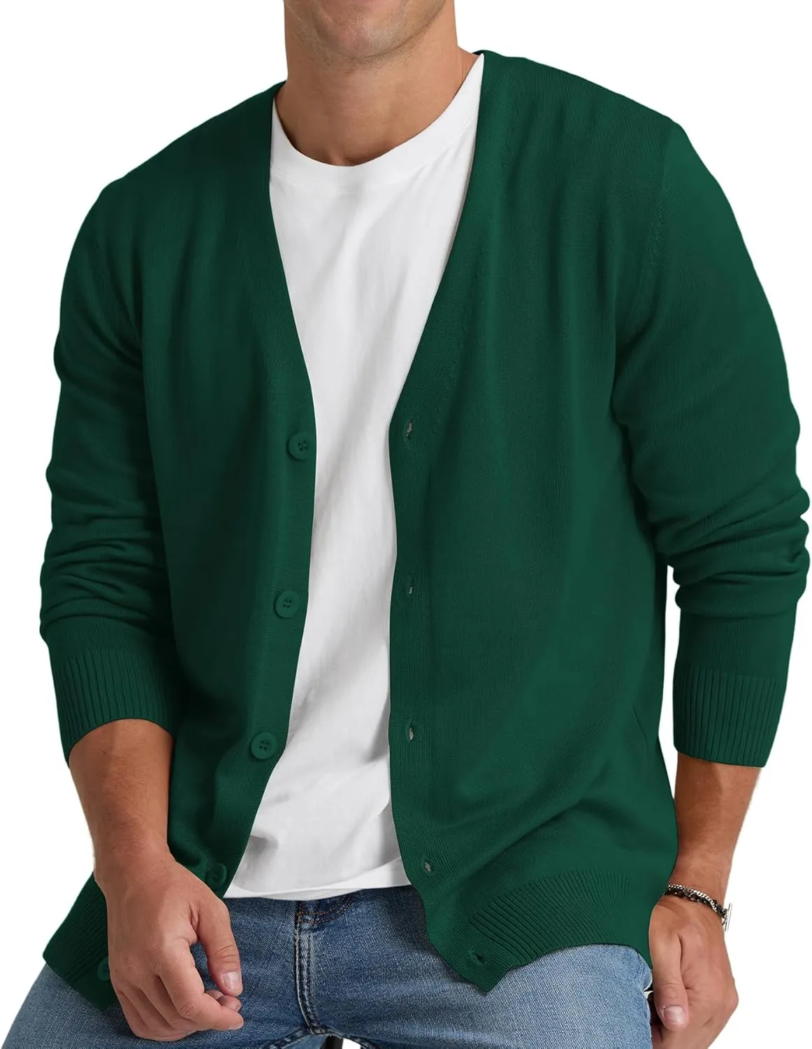 NITAGUT Mens Cardigan Sweater Vintage Striped V-Neck Long Sleeve Button Down Knitted Sweaters