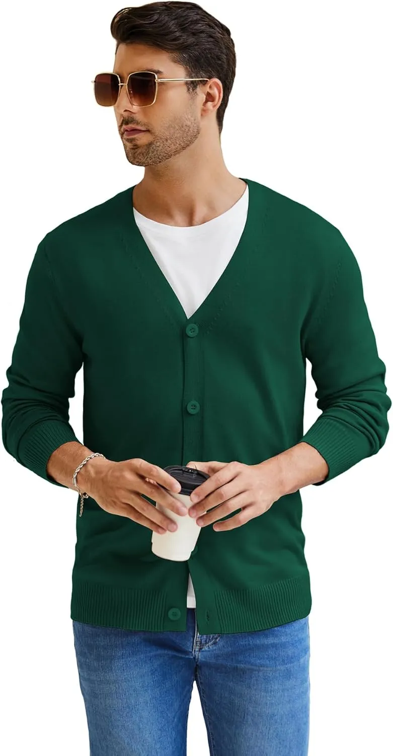 NITAGUT Mens Cardigan Sweater Vintage Striped V-Neck Long Sleeve Button Down Knitted Sweaters