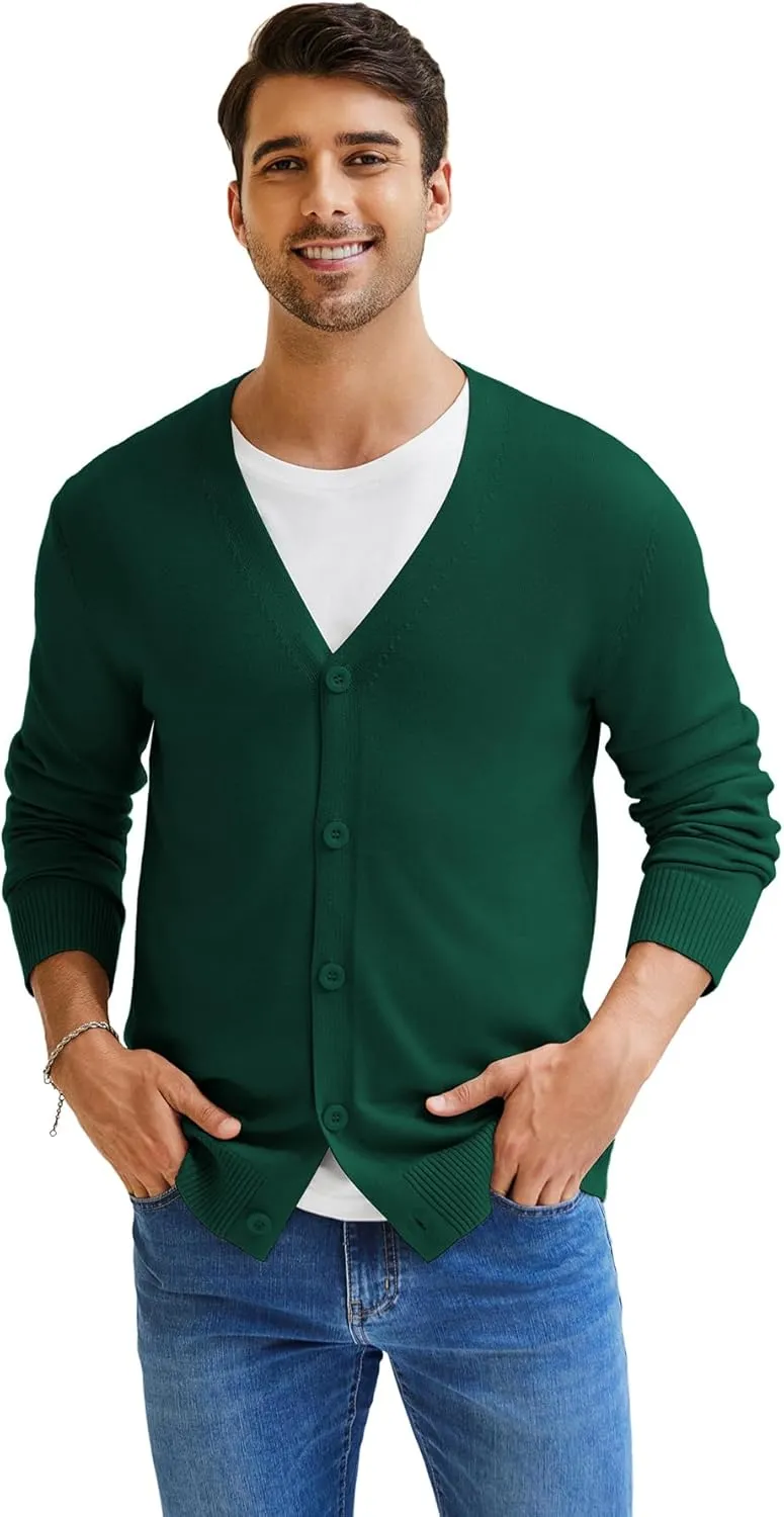 NITAGUT Mens Cardigan Sweater Vintage Striped V-Neck Long Sleeve Button Down Knitted Sweaters