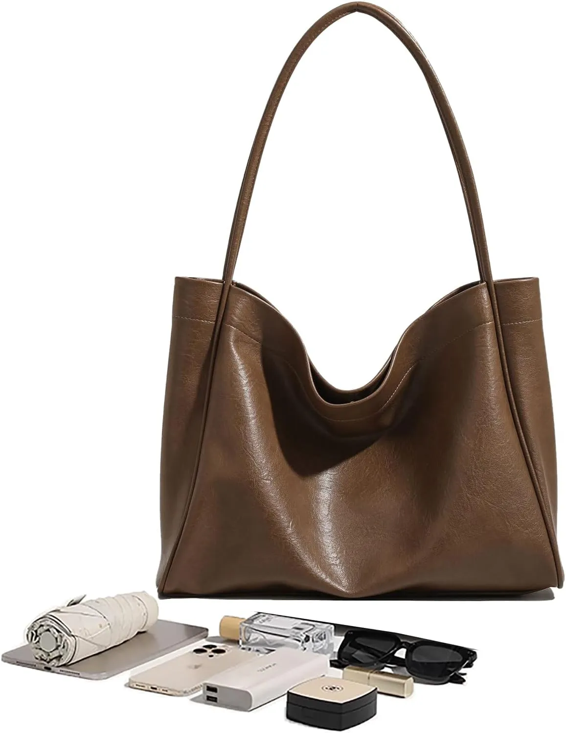 Oversize Vegan Leather Tote Purse, Women's Soft Casual Slouchy Shoulder Bag, Women Weekender Travel Purse