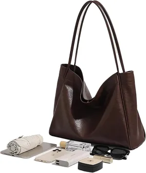 Oversize Vegan Leather Tote Purse, Women's Soft Casual Slouchy Shoulder Bag, Women Weekender Travel Purse