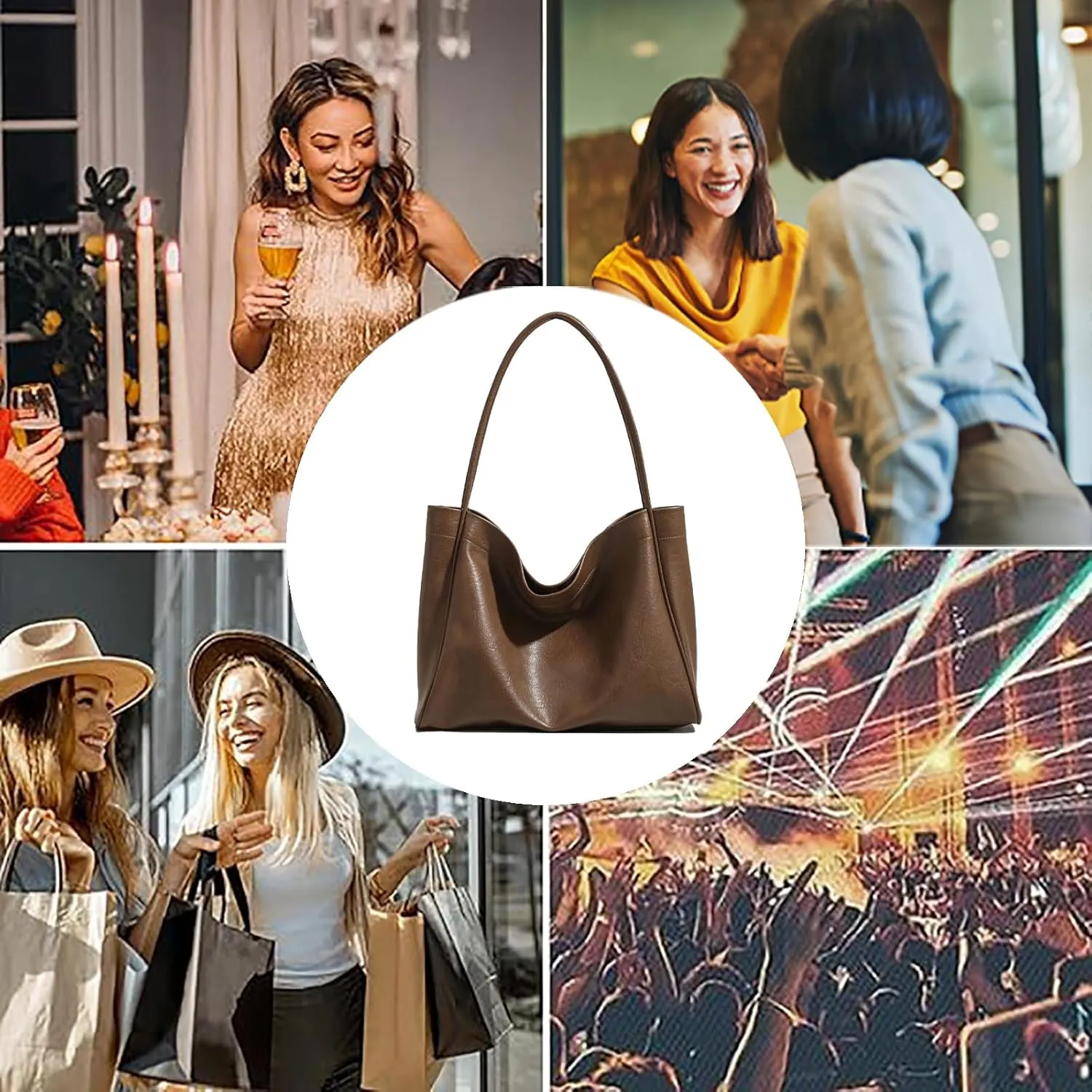 Oversize Vegan Leather Tote Purse, Women's Soft Casual Slouchy Shoulder Bag, Women Weekender Travel Purse