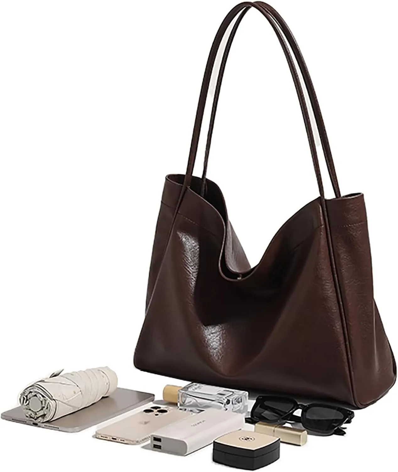 Oversize Vegan Leather Tote Purse, Women's Soft Casual Slouchy Shoulder Bag, Women Weekender Travel Purse