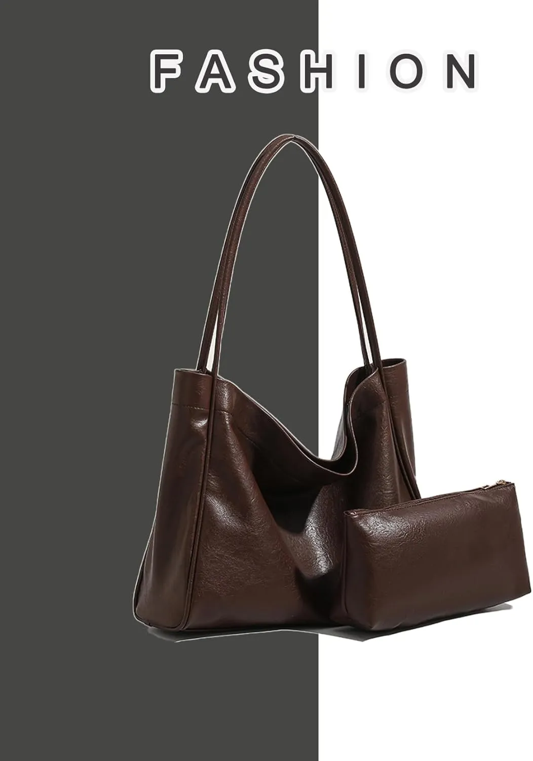 Oversize Vegan Leather Tote Purse, Women's Soft Casual Slouchy Shoulder Bag, Women Weekender Travel Purse