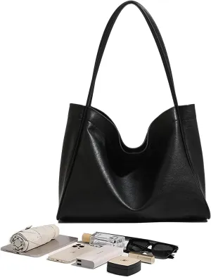 Oversize Vegan Leather Tote Purse, Women's Soft Casual Slouchy Shoulder Bag, Women Weekender Travel Purse