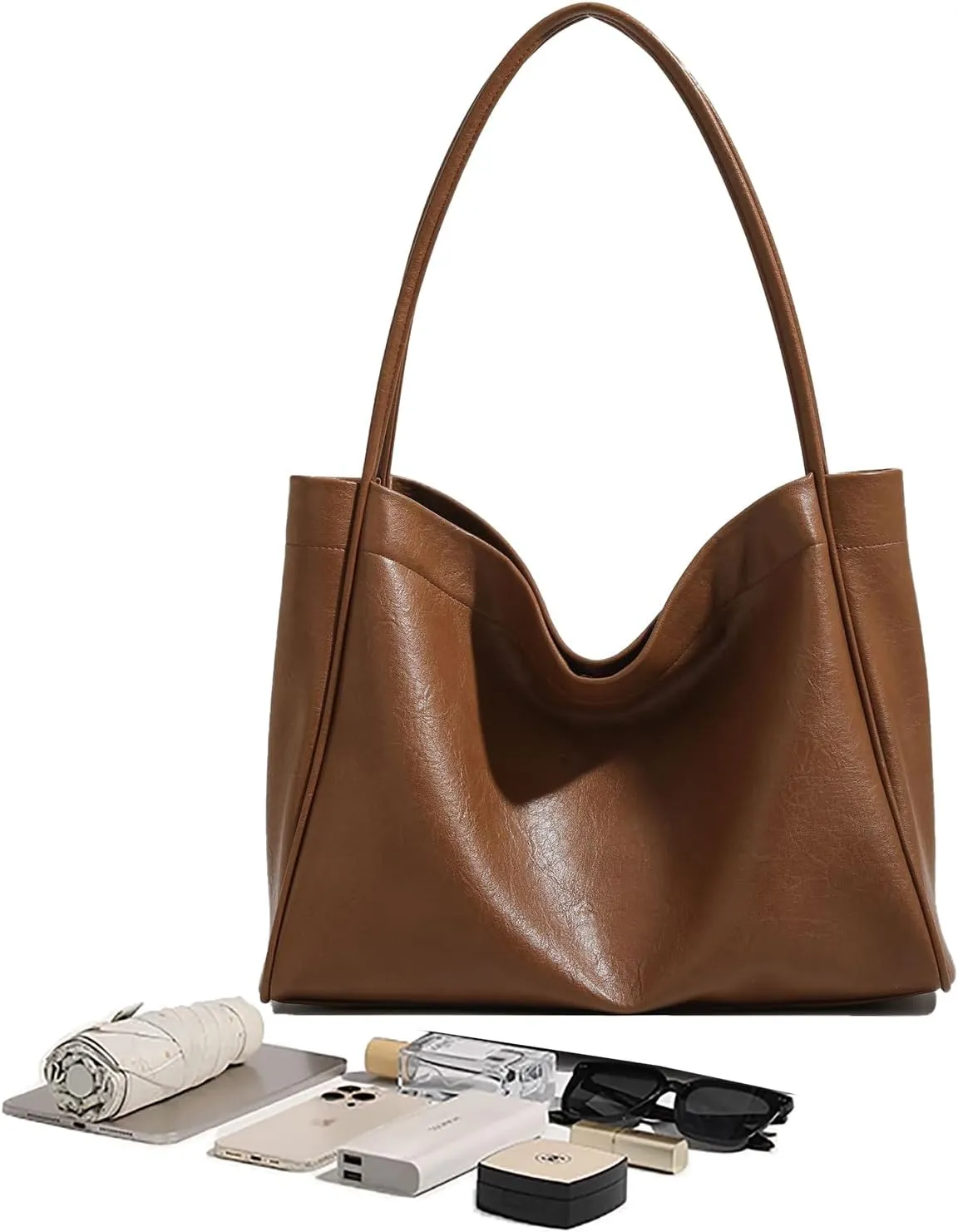 Oversize Vegan Leather Tote Purse, Women's Soft Casual Slouchy Shoulder Bag, Women Weekender Travel Purse