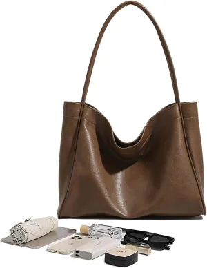 Oversize Vegan Leather Tote Purse, Women's Soft Casual Slouchy Shoulder Bag, Women Weekender Travel Purse