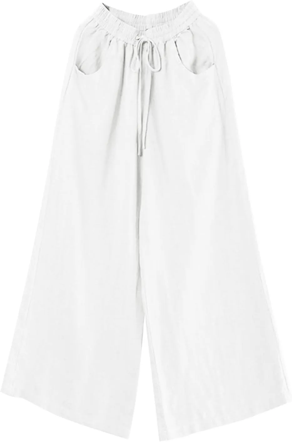 Palazzo Pants for Women Casual Plus Size Linen Pants Summer Comfy Wide Leg Drawstring Elastic Waist Lounge Pants