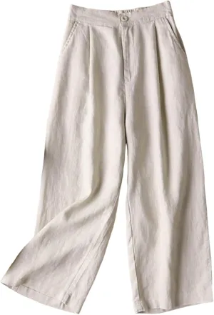 Palazzo Pants for Women Lightweight Wide Leg Linen Pants Elastic Waist Boho Beach Trousers Summer Outfit with Pocekts