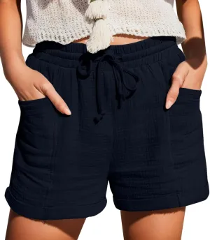 Pants for Women Lounge Elastic Waist Solid Color Pants Fashion Loose Drawstring Wide Leg Shorts with Pockets