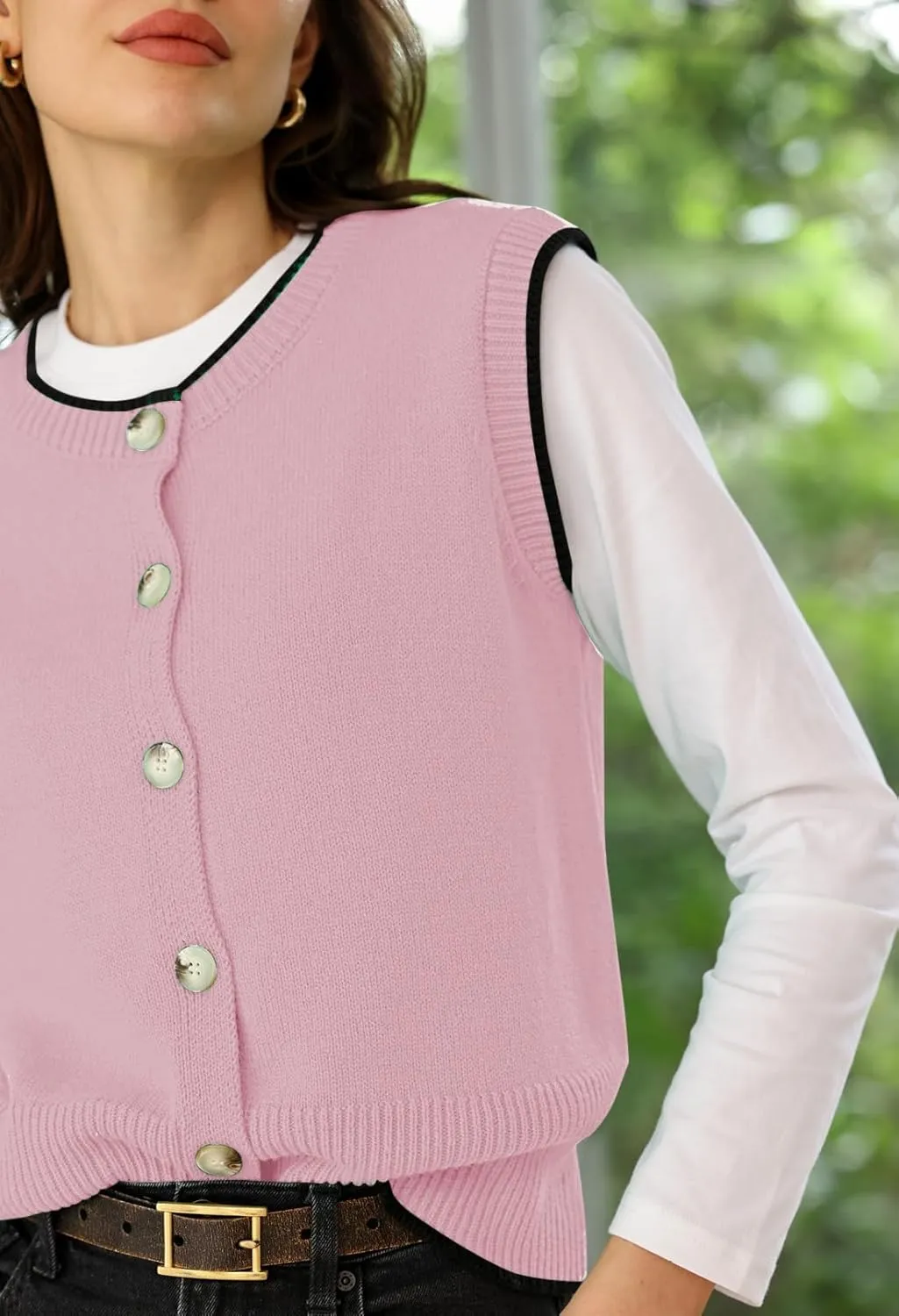 Pink Queen Women's Sweater Vest 2025 Sleeveless Tank Tops Casual Crewneck Button Down Fashion Knitted Vest Cardigans