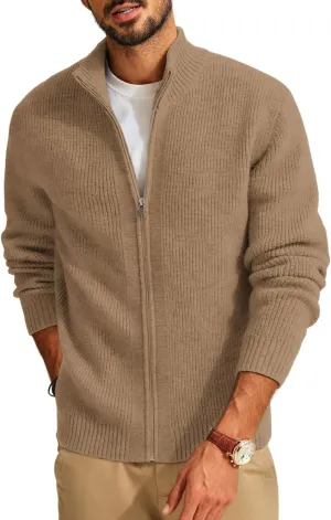 PJ PAUL JONES Mens Full Zip Cardigan Sweater Casual Ribbed Knitted Sweater for Men