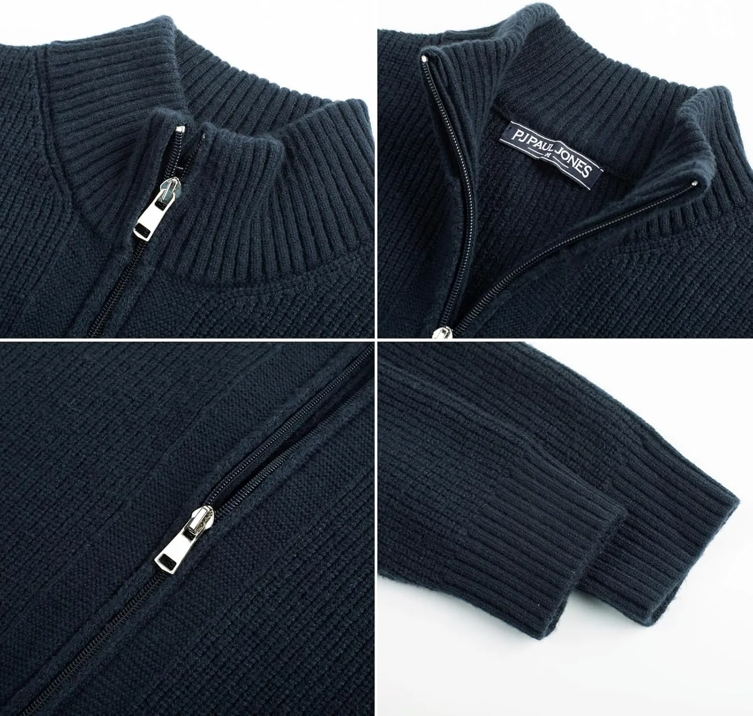 PJ PAUL JONES Mens Full Zip Cardigan Sweater Casual Ribbed Knitted Sweater for Men