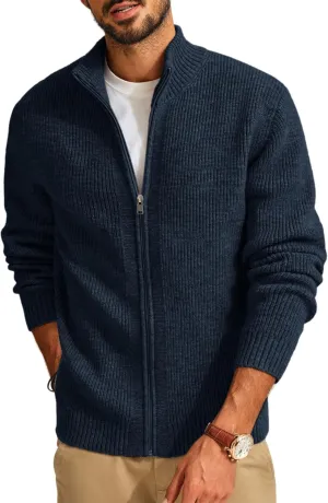PJ PAUL JONES Mens Full Zip Cardigan Sweater Casual Ribbed Knitted Sweater for Men