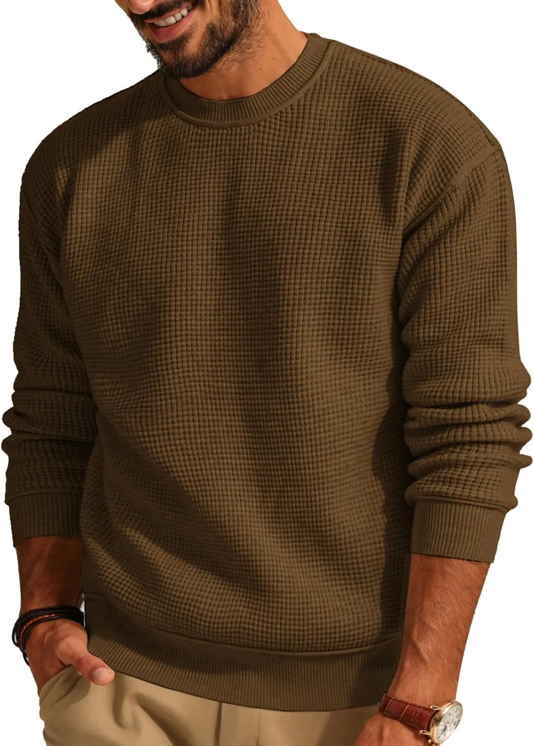 PJ PAUL JONES Mens Sweater Crewneck Knit Sweaters Casual Waffle Pullover Sweater for Men